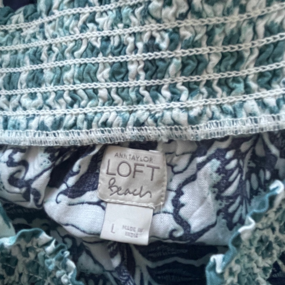 Ann Taylor Loft Beach Teal and White romper with straps - Picture 3 of 3